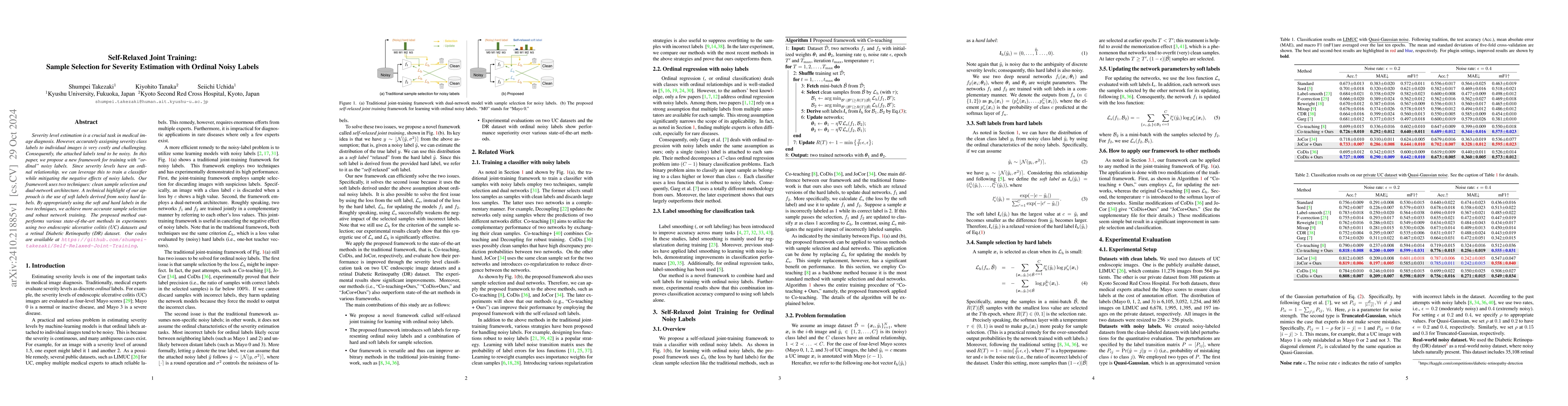 Thumbnail for Self-Relaxed Joint Training: Sample Selection for Severity Estimation
  with Ordinal Noisy Labels