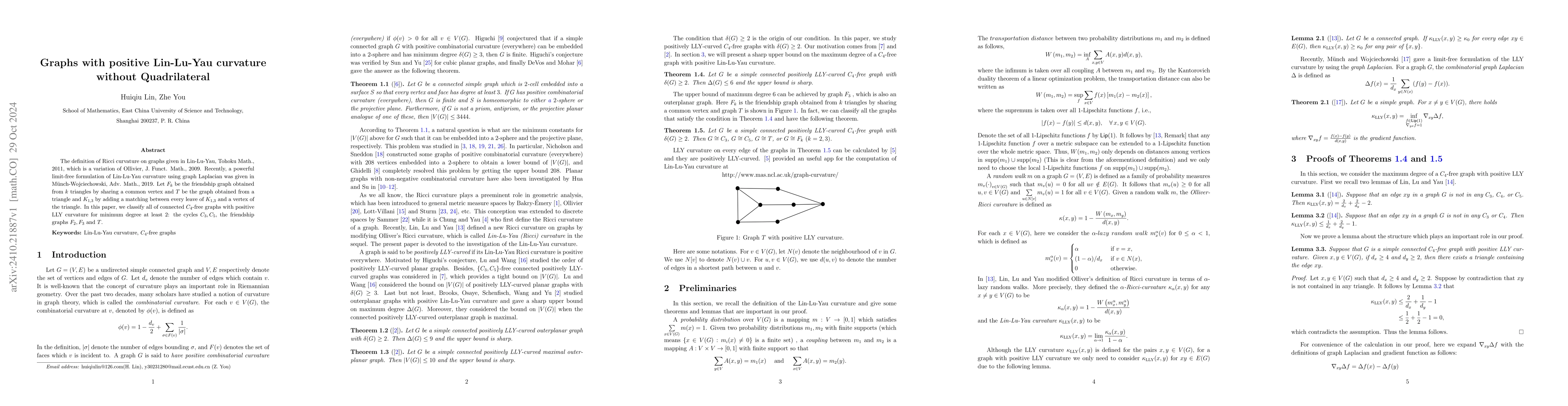 Thumbnail for Graphs with positive Lin-Lu-Yau curvature without Quadrilateral