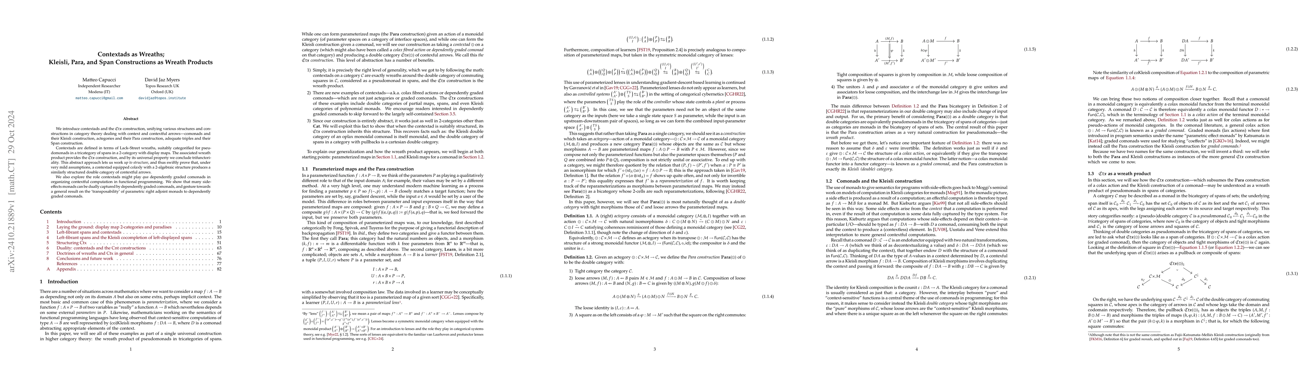 Thumbnail for Contextads as Wreaths; Kleisli, Para, and Span Constructions as Wreath
  Products