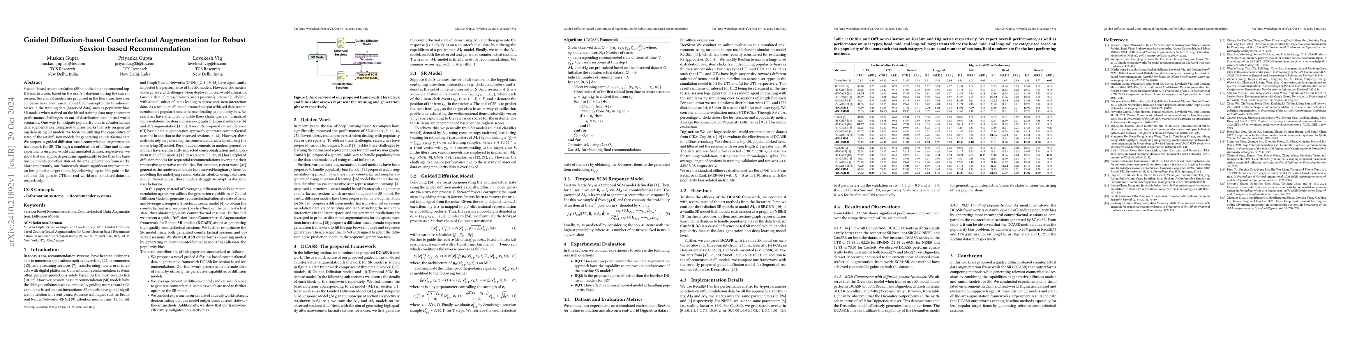 Thumbnail for Guided Diffusion-based Counterfactual Augmentation for Robust
  Session-based Recommendation