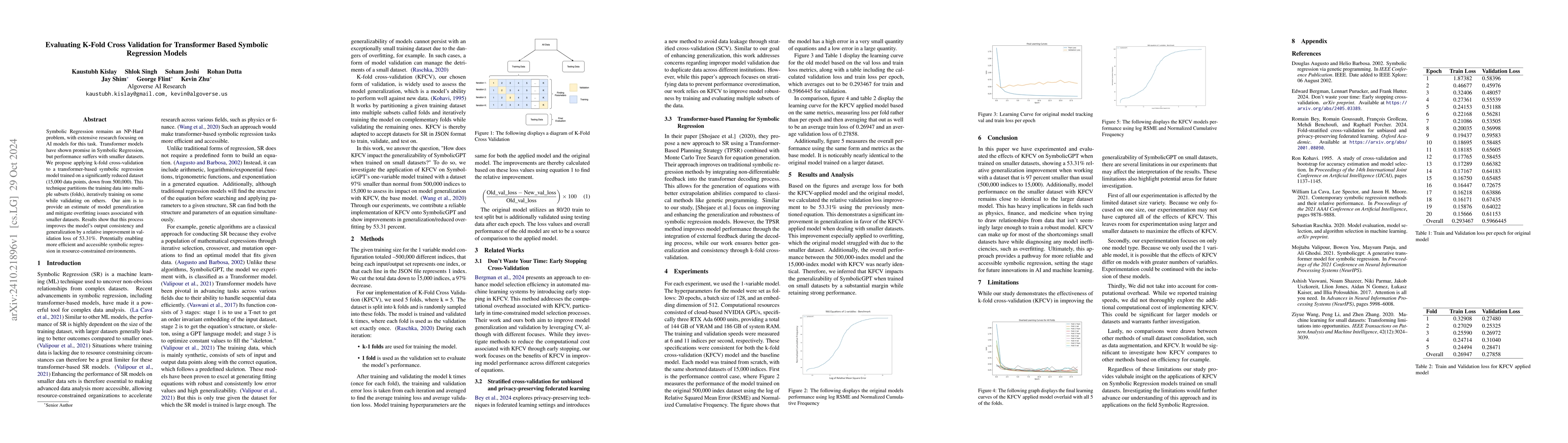 Thumbnail for Evaluating K-Fold Cross Validation for Transformer Based Symbolic
  Regression Models