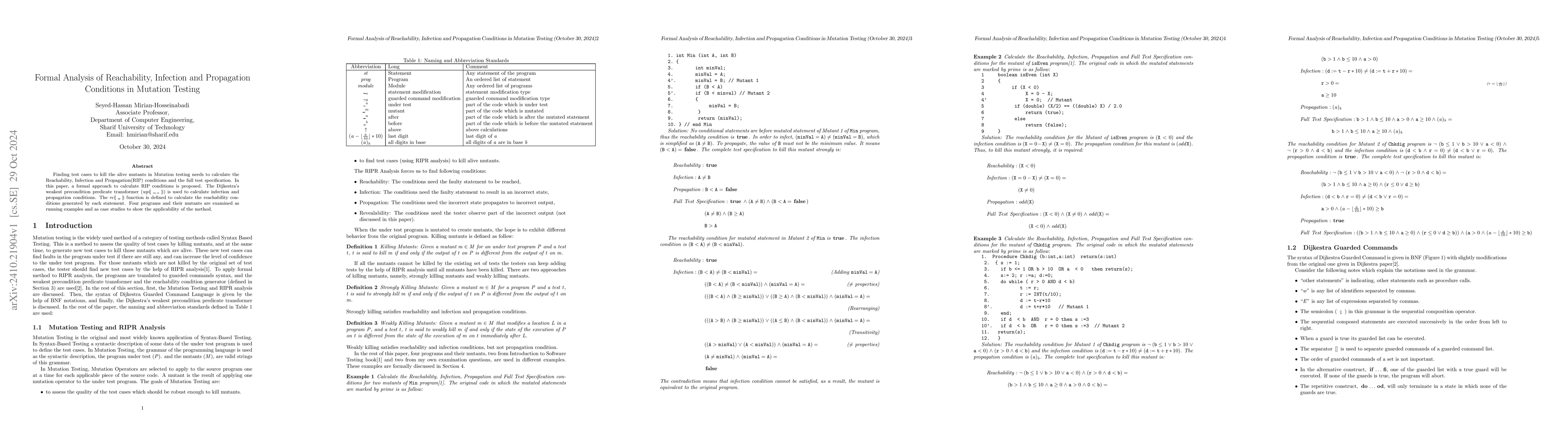 Thumbnail for Formal Analysis of Reachability, Infection and Propagation Conditions in
  Mutation Testing