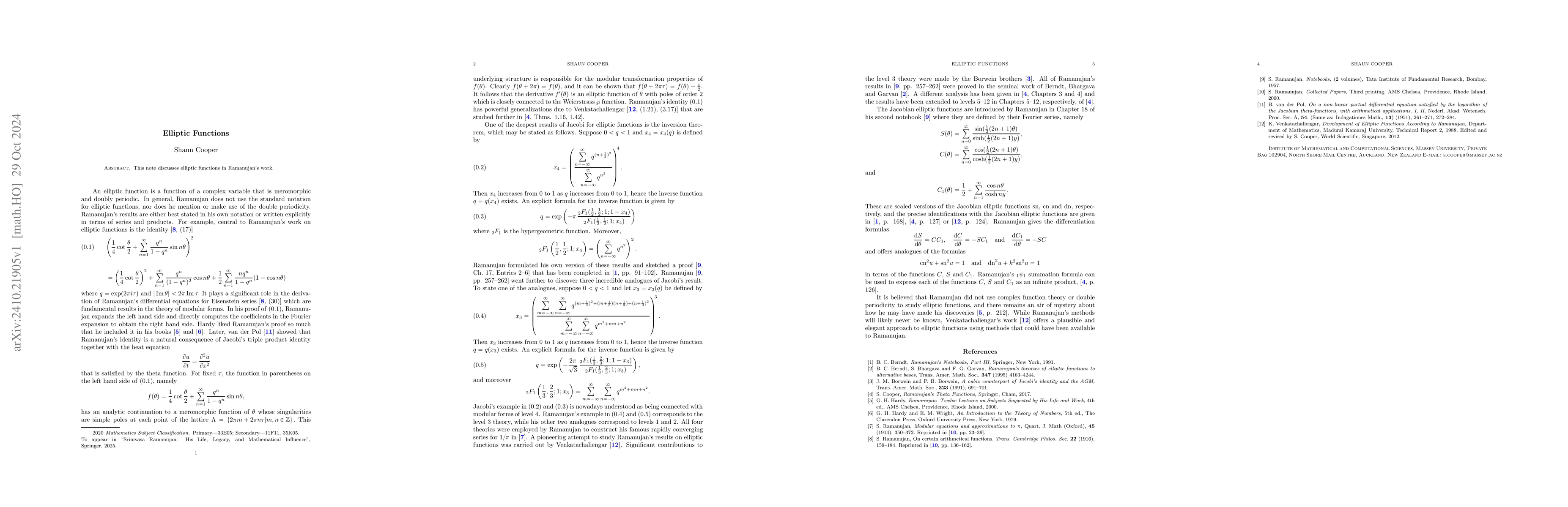Thumbnail for Elliptic Functions