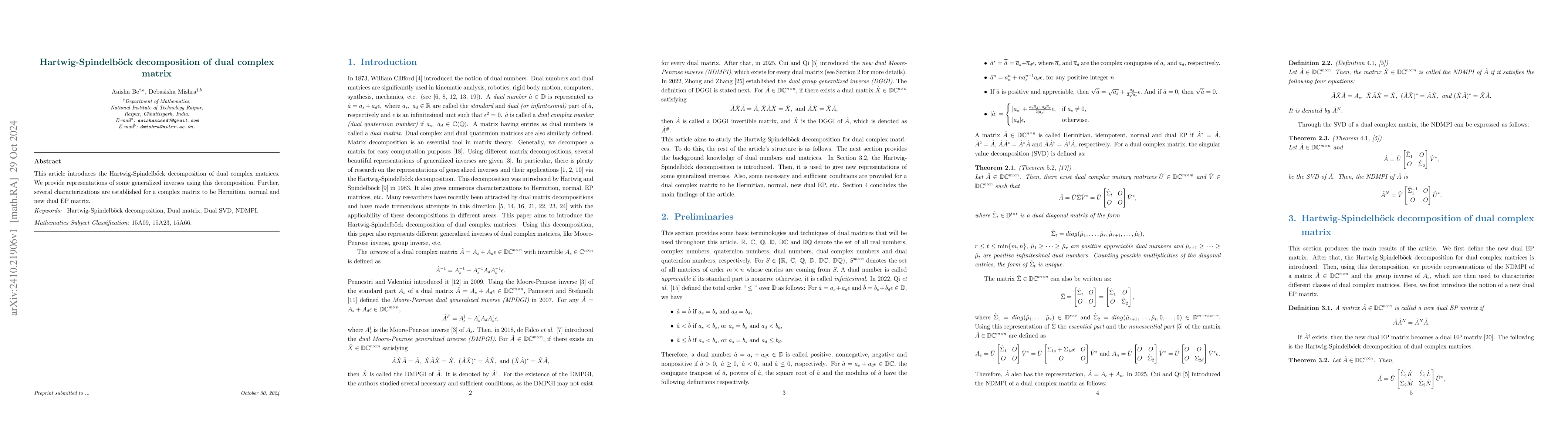 Thumbnail for Hartwig-Spindelböck decomposition of dual complex matrix