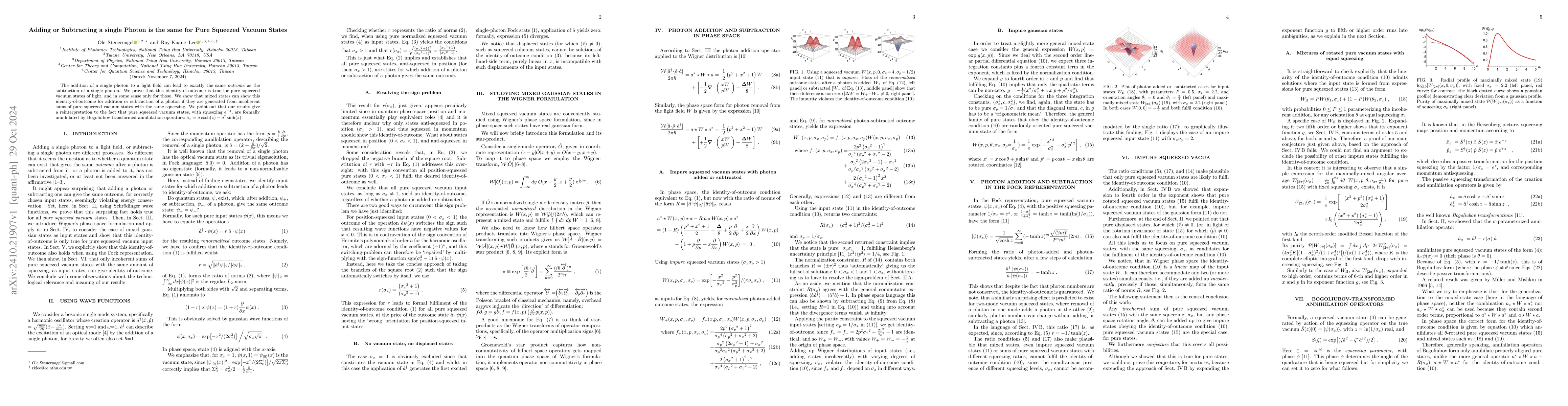 Thumbnail for Adding or Subtracting a single Photon is the same for Pure Squeezed
  Vacuum States