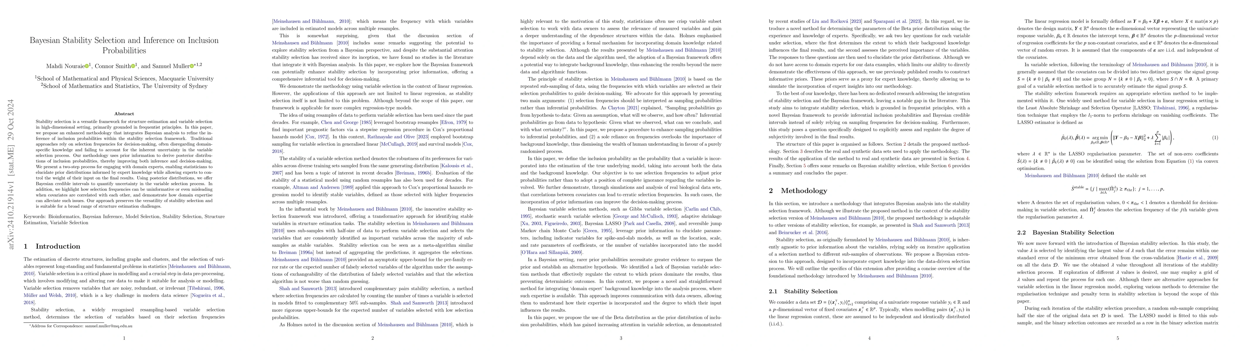 Thumbnail for Bayesian Stability Selection and Inference on Inclusion Probabilities