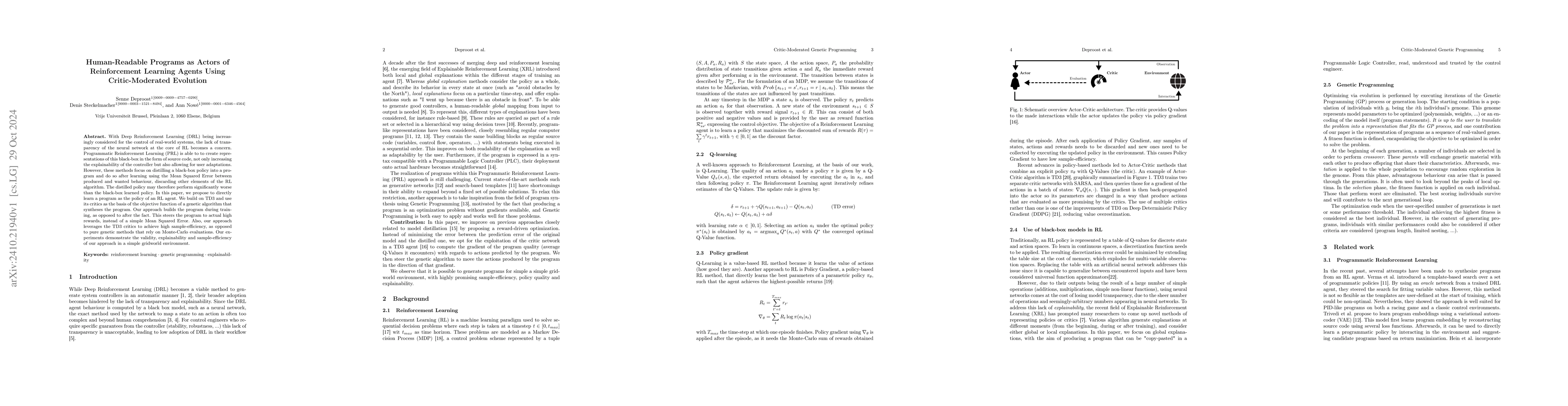 Thumbnail for Human-Readable Programs as Actors of Reinforcement Learning Agents Using
  Critic-Moderated Evolution