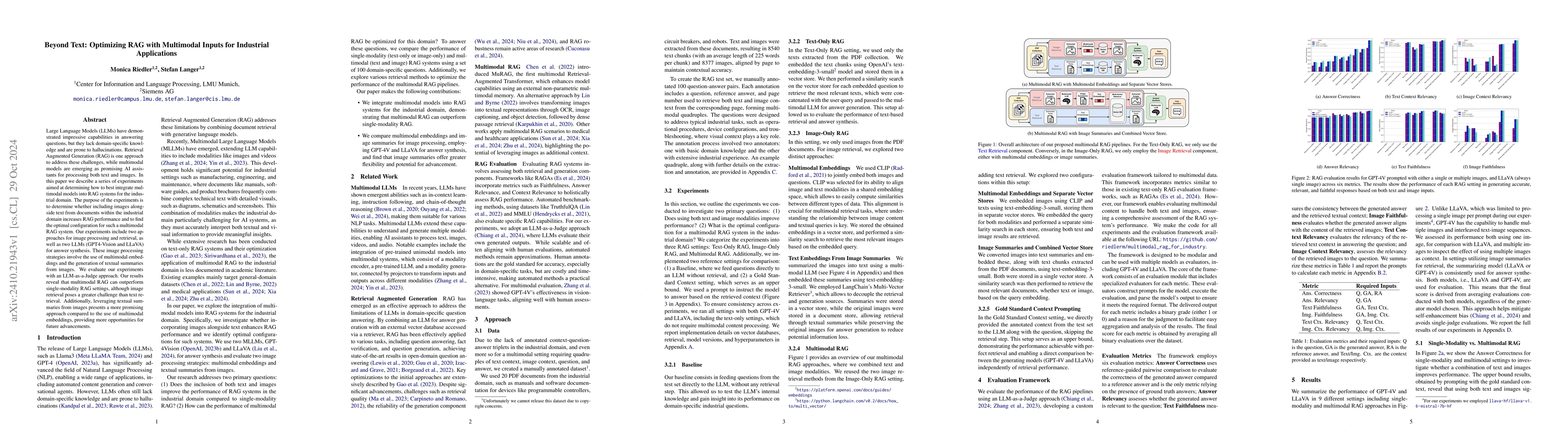 Thumbnail for Beyond Text: Optimizing RAG with Multimodal Inputs for Industrial
  Applications