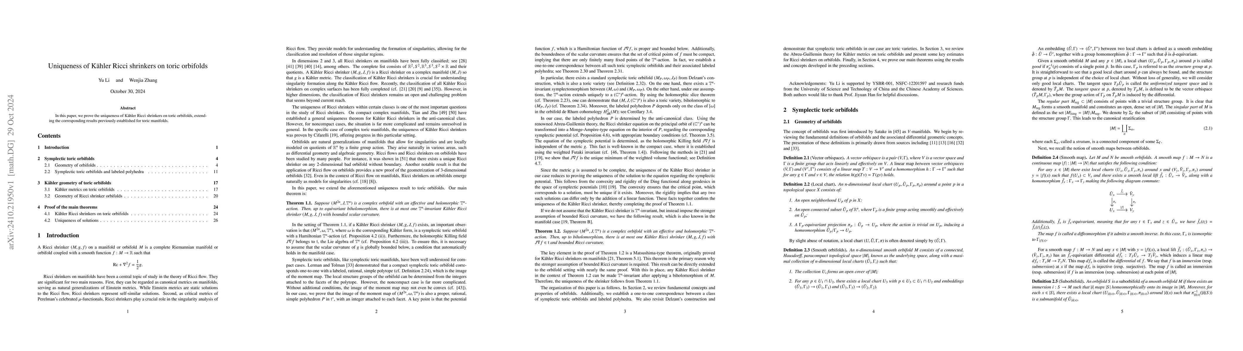 Thumbnail for Uniqueness of Kähler Ricci shrinkers on toric orbifolds