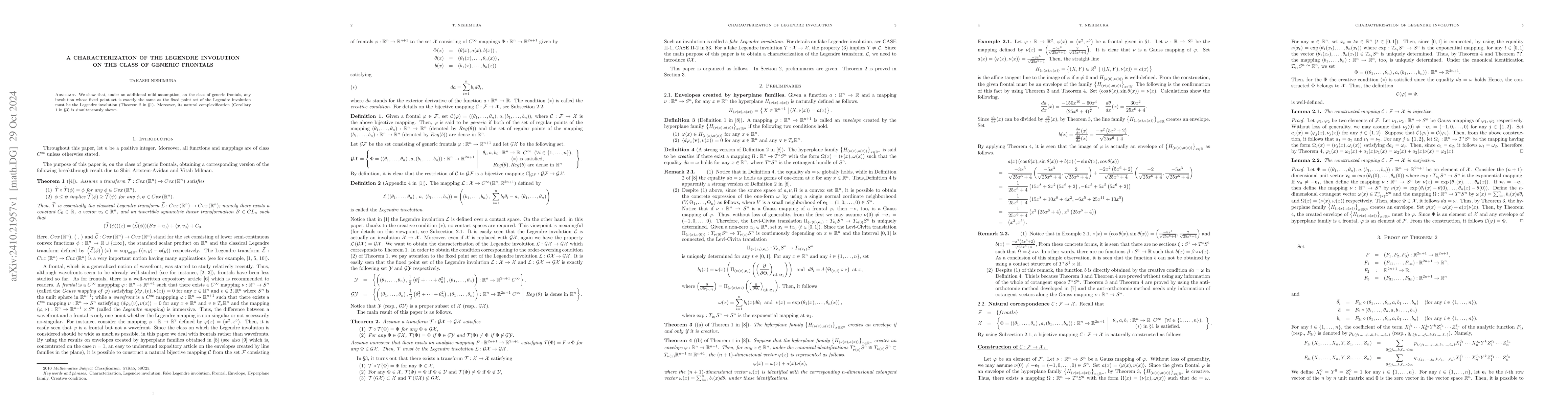 Thumbnail for A characterization of the Legendre involution on the class of generic
  frontals