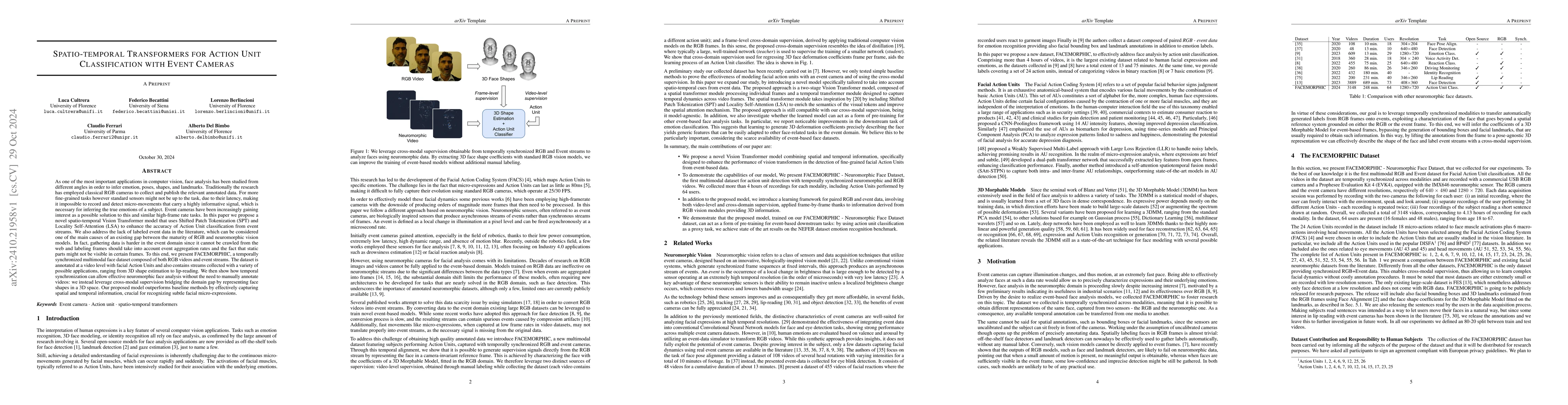 Thumbnail for Spatio-temporal Transformers for Action Unit Classification with Event
  Cameras