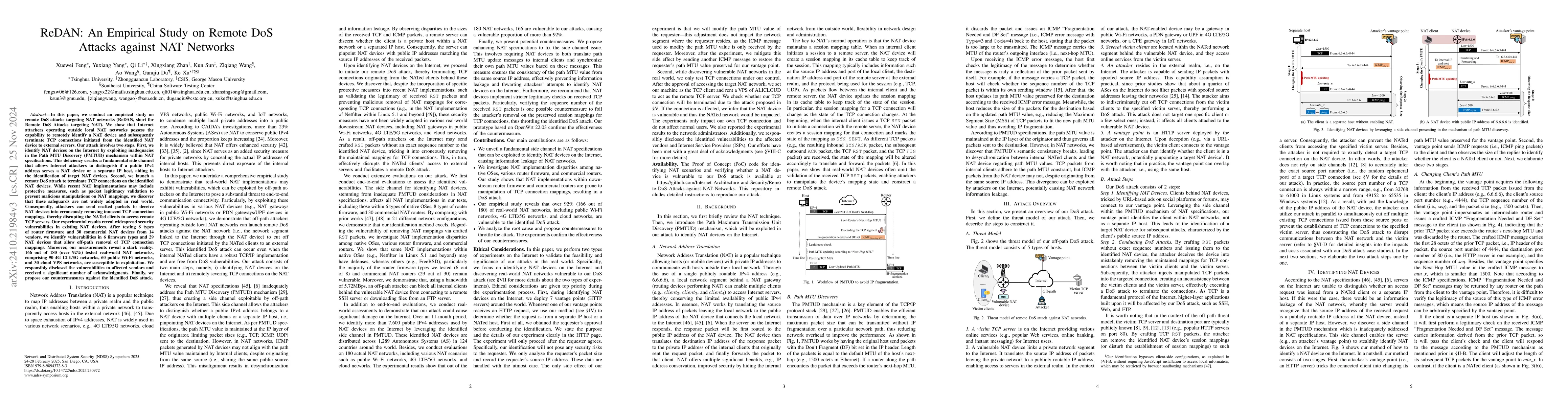 Thumbnail for ReDAN: An Empirical Study on Remote DoS Attacks against NAT Networks