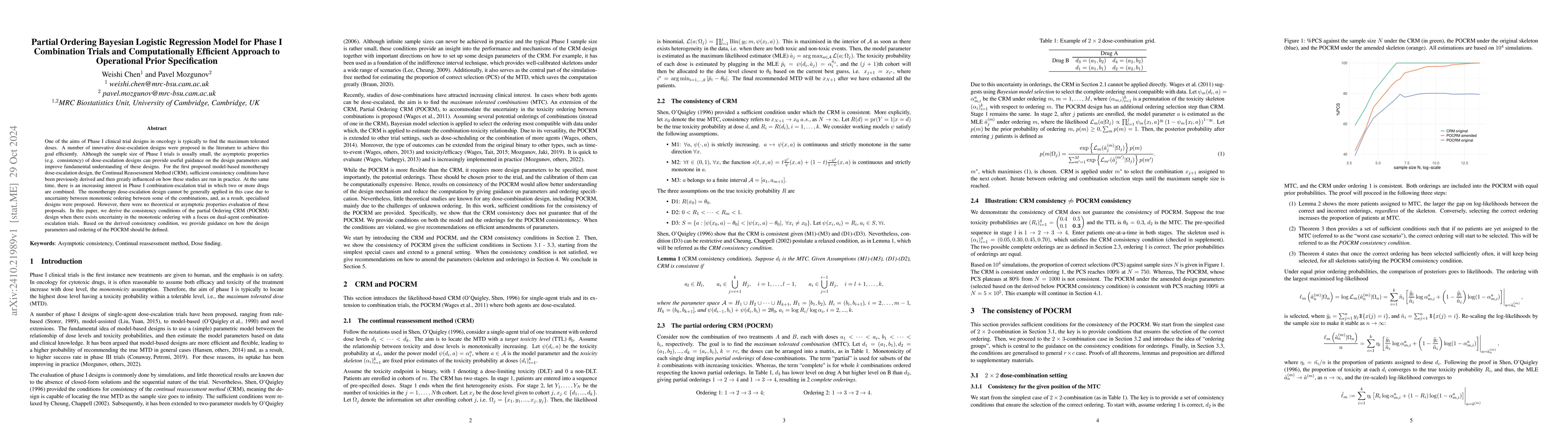 Thumbnail for On the Consistency of Partial Ordering Continual Reassessment Method
  with Model and Ordering Misspecification