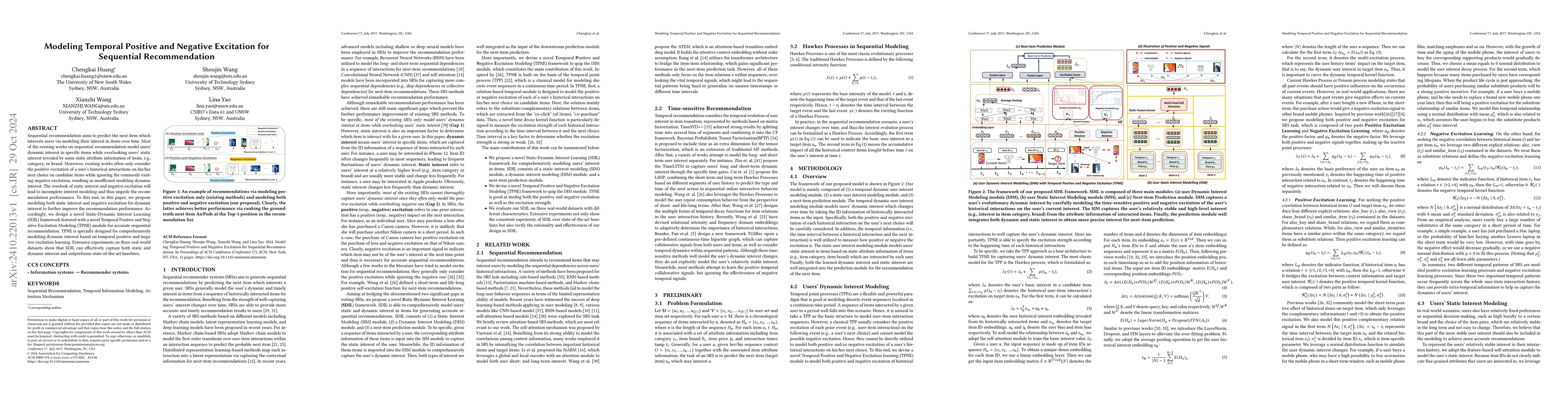 Thumbnail for Modeling Temporal Positive and Negative Excitation for Sequential
  Recommendation