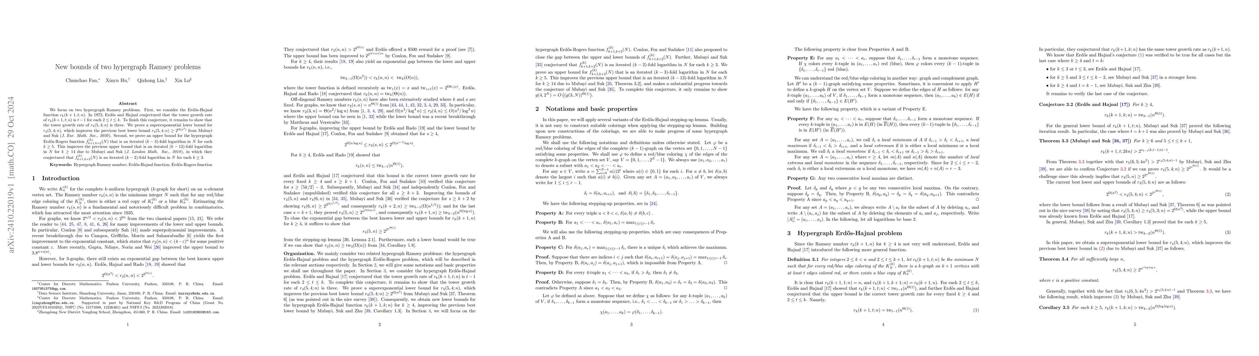 Thumbnail for New bounds of two hypergraph Ramsey problems
