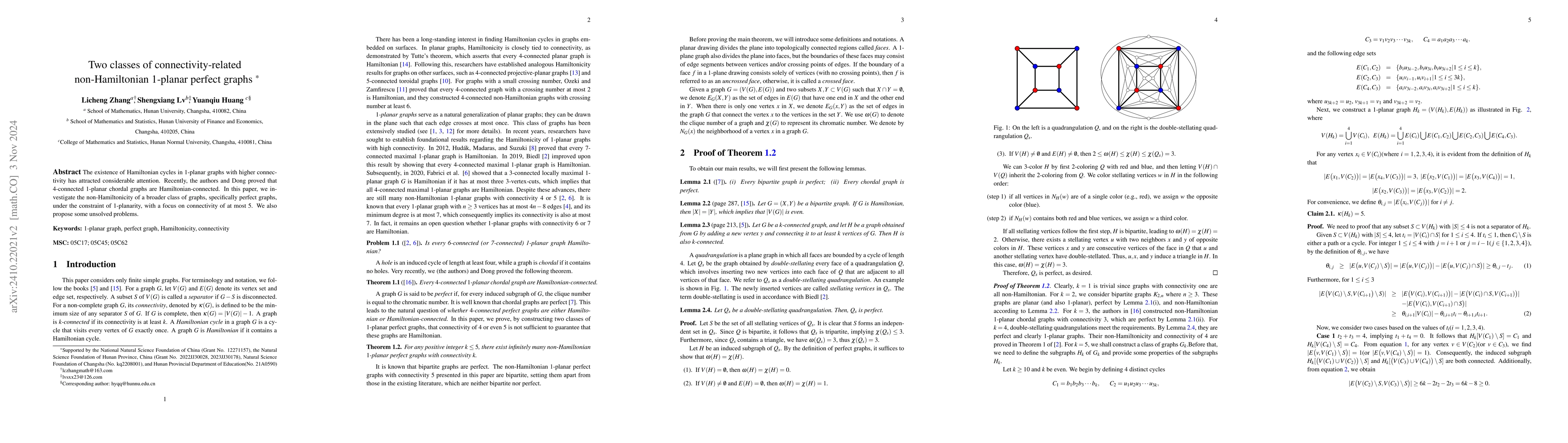 Thumbnail for Two classes of connectivity-related non-Hamiltonian 1-planar perfect
  graphs