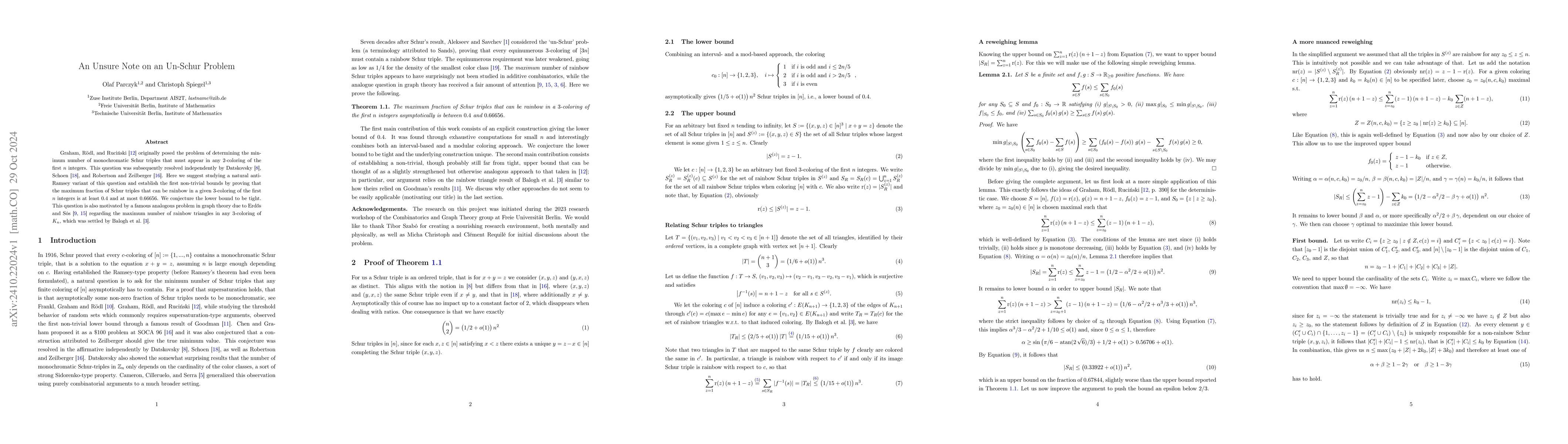 Thumbnail for An Unsure Note on an Un-Schur Problem