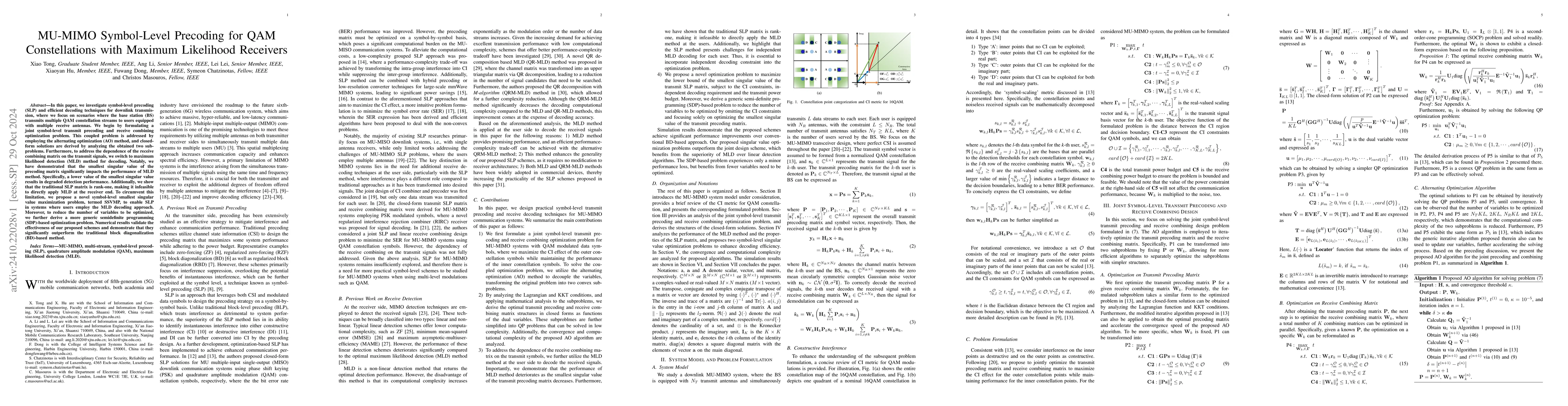Thumbnail for MU-MIMO Symbol-Level Precoding for QAM Constellations with Maximum
  Likelihood Receivers