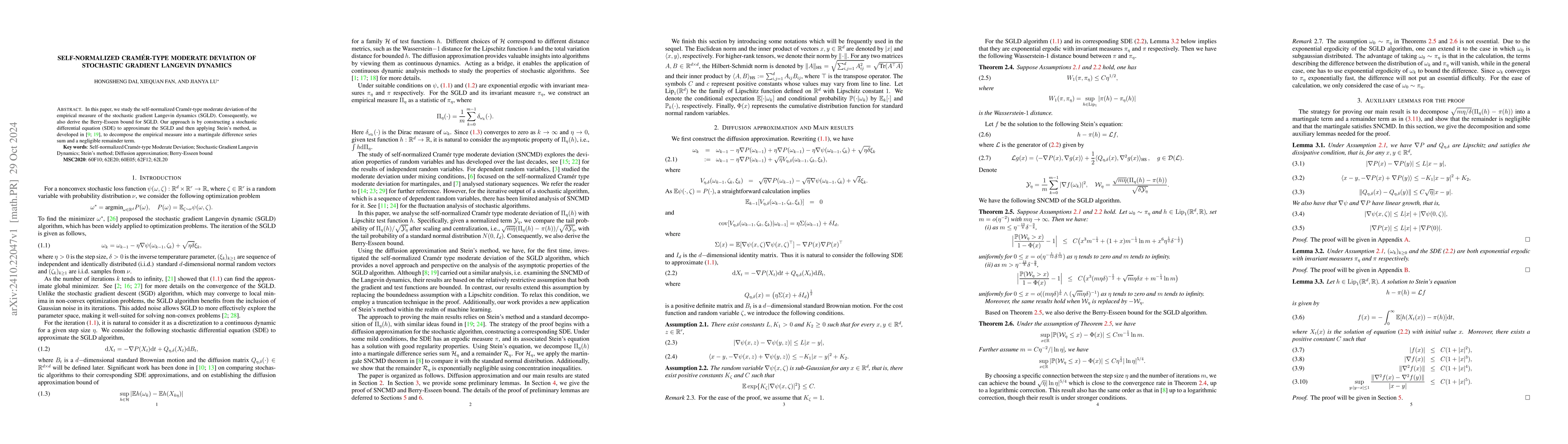 Thumbnail for Self-normalized Cramér-type Moderate Deviation of Stochastic Gradient
  Langevin Dynamics