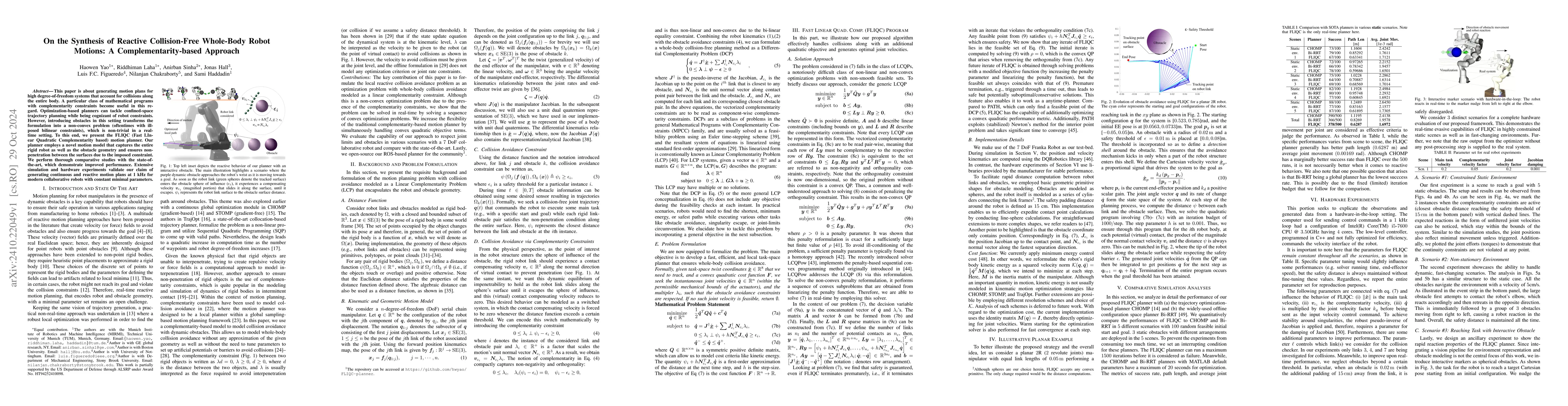Thumbnail for On the Synthesis of Reactive Collision-Free Whole-Body Robot Motions: A
  Complementarity-based Approach