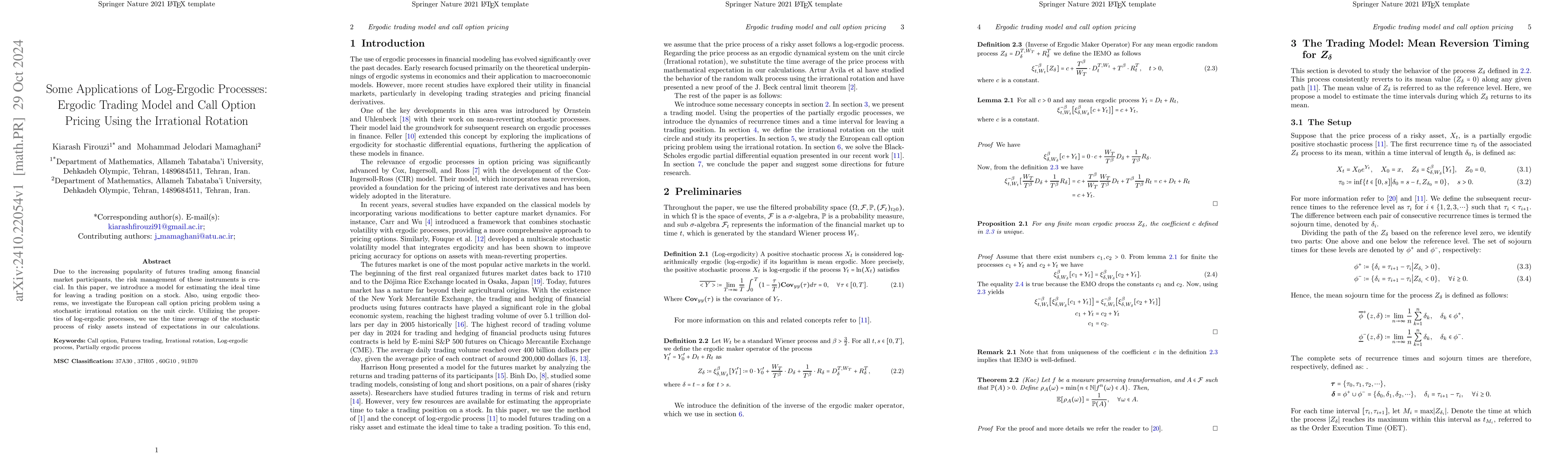 Thumbnail for Some Applications of Log-Ergodic Processes: Ergodic Trading Model and
  Call Option Pricing Using the Irrational Rotation