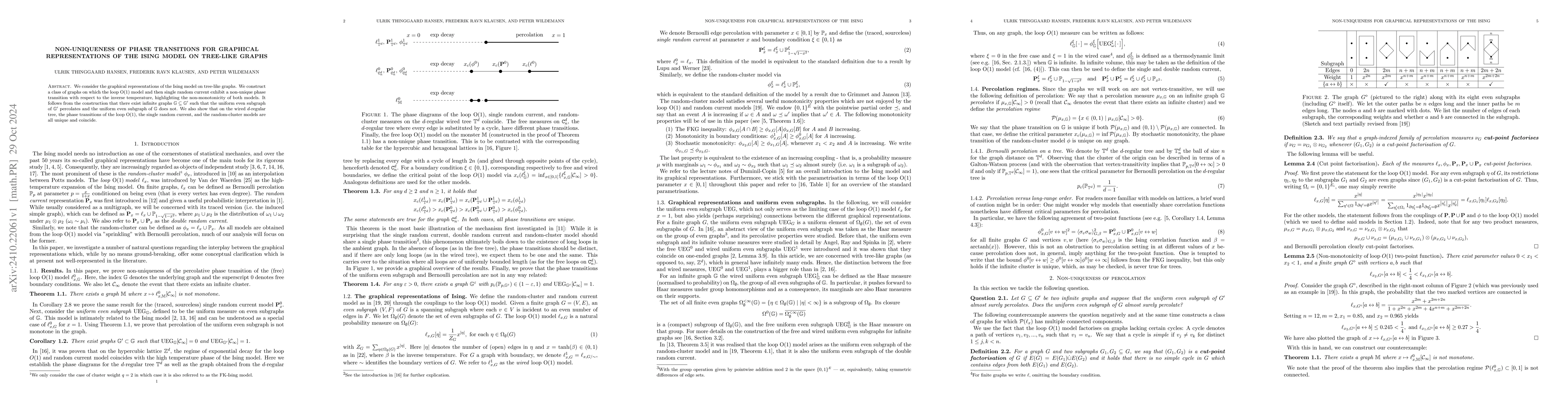 Thumbnail for Non-uniqueness of phase transitions for graphical representations of the
  Ising model on tree-like graphs