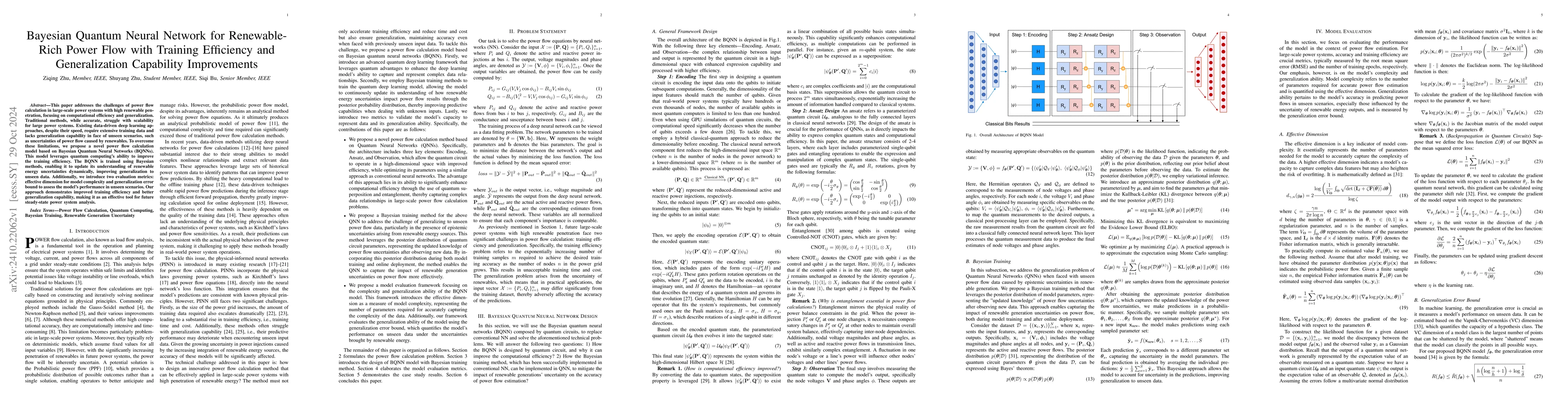 Thumbnail for Bayesian Quantum Neural Network for Renewable-Rich Power Flow with
  Training Efficiency and Generalization Capability Improvements