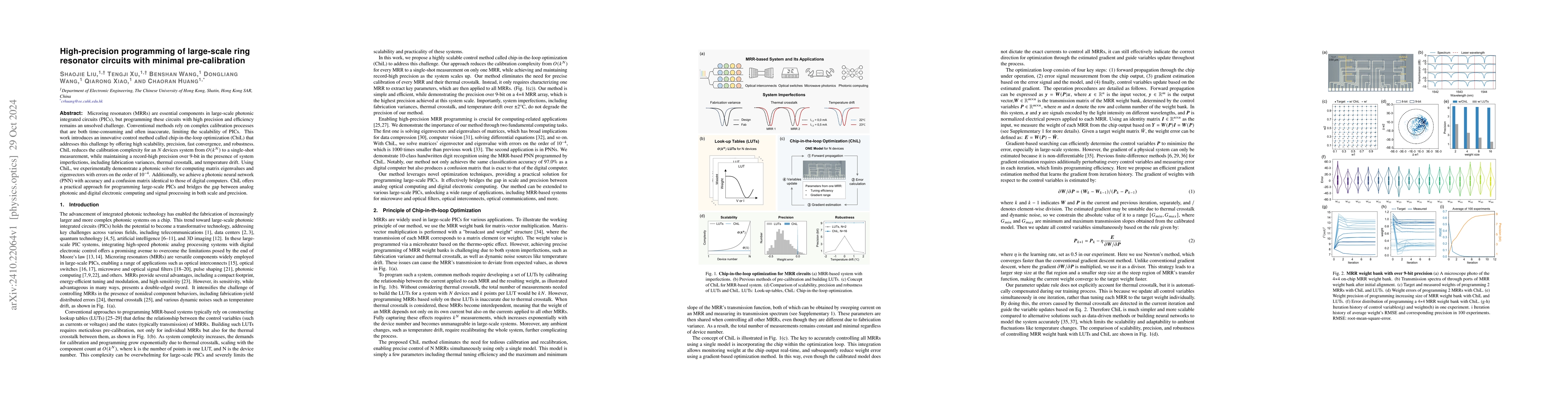 Thumbnail for High-precision programming of large-scale ring resonator circuits with
  minimal pre-calibration
