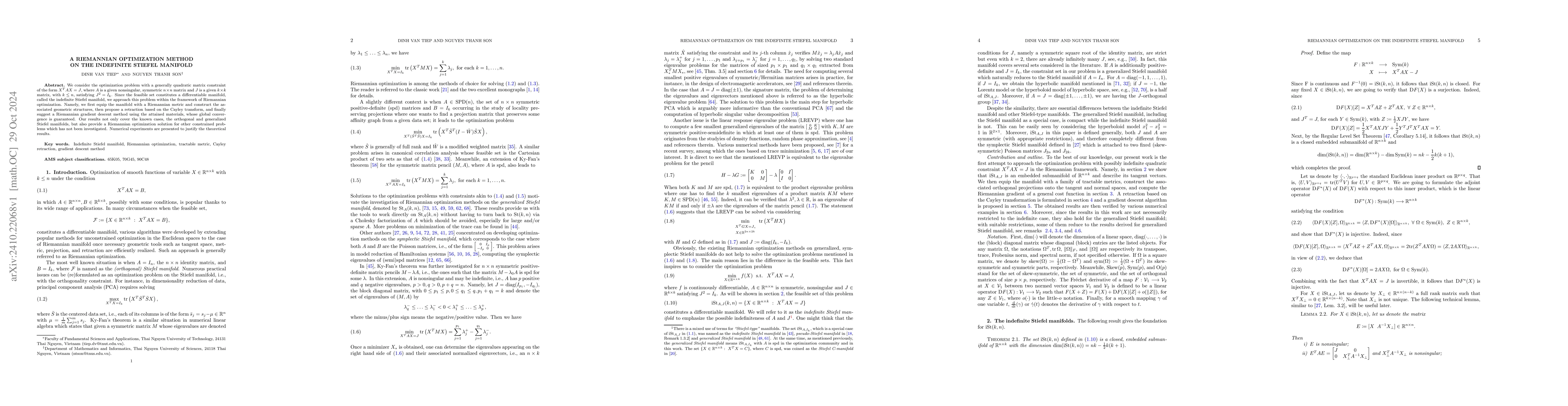 Thumbnail for A Riemannian optimization method on the indefinite Stiefel manifold