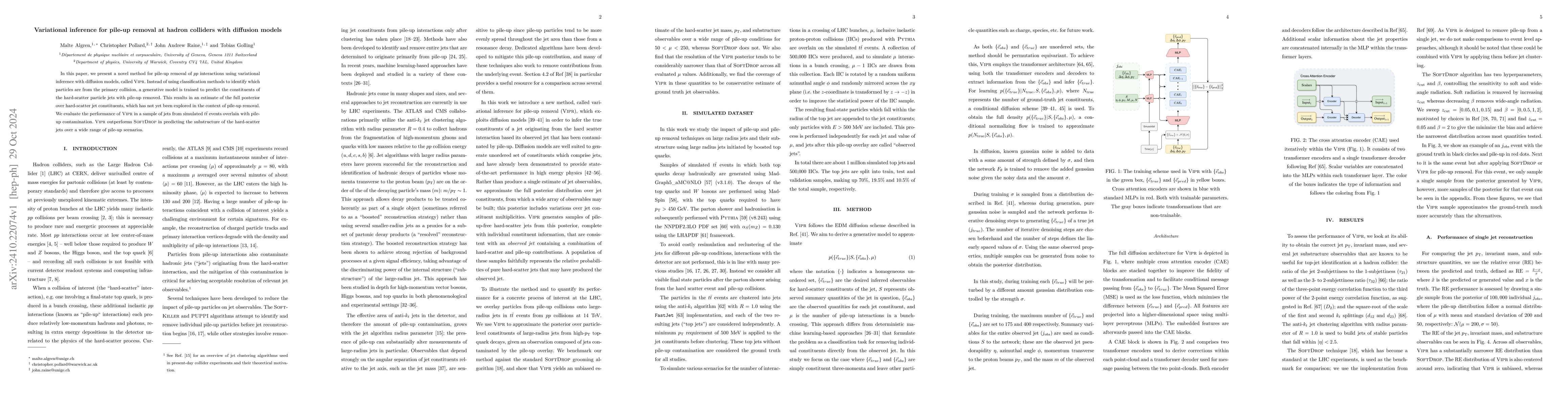 Thumbnail for Variational inference for pile-up removal at hadron colliders with
  diffusion models