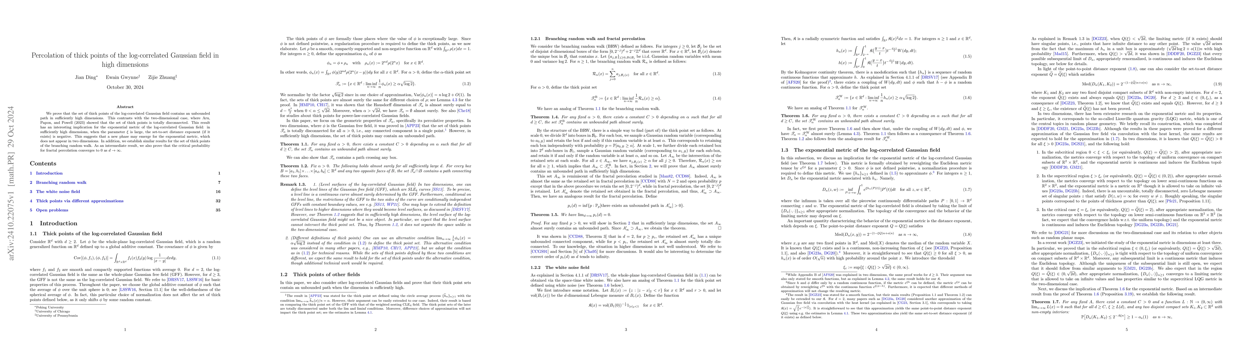 Thumbnail for Percolation of thick points of the log-correlated Gaussian field in high
  dimensions
