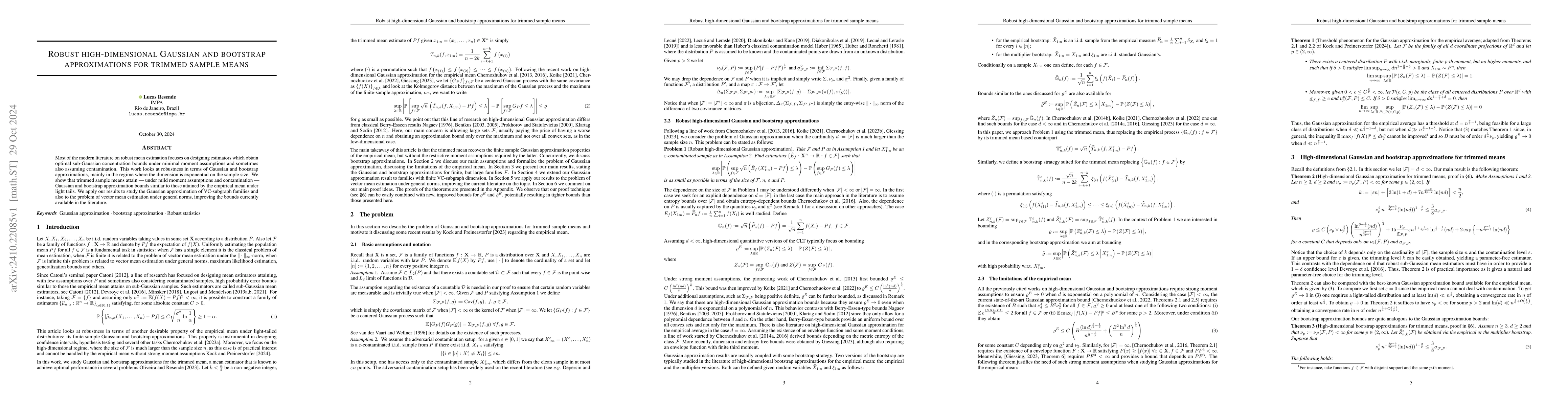 Thumbnail for Robust high-dimensional Gaussian and bootstrap approximations for
  trimmed sample means