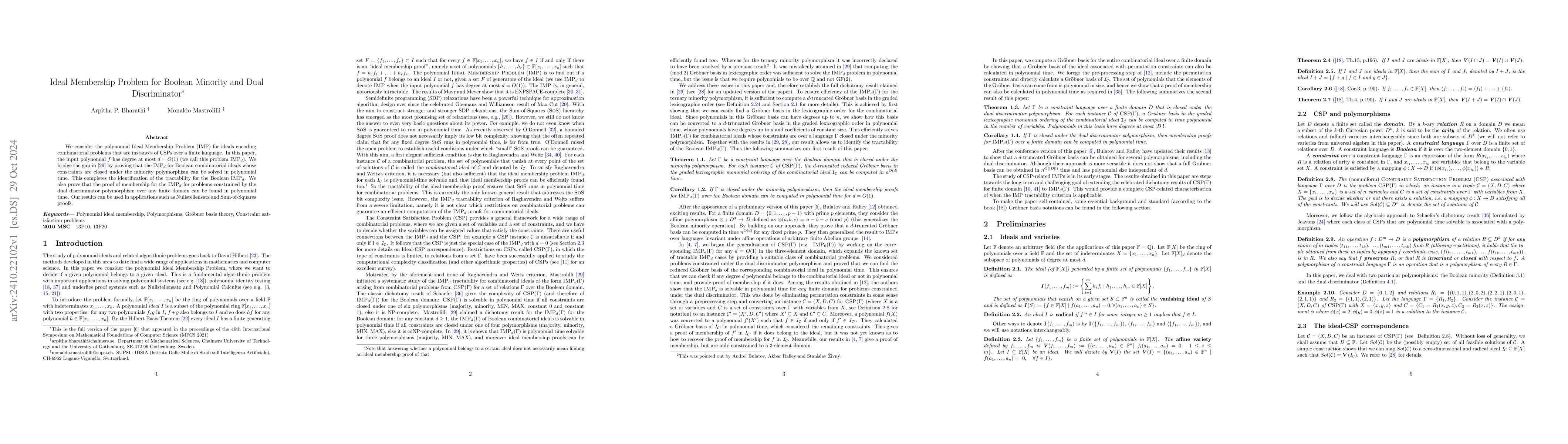 Thumbnail for Ideal Membership Problem for Boolean Minority and Dual Discriminator