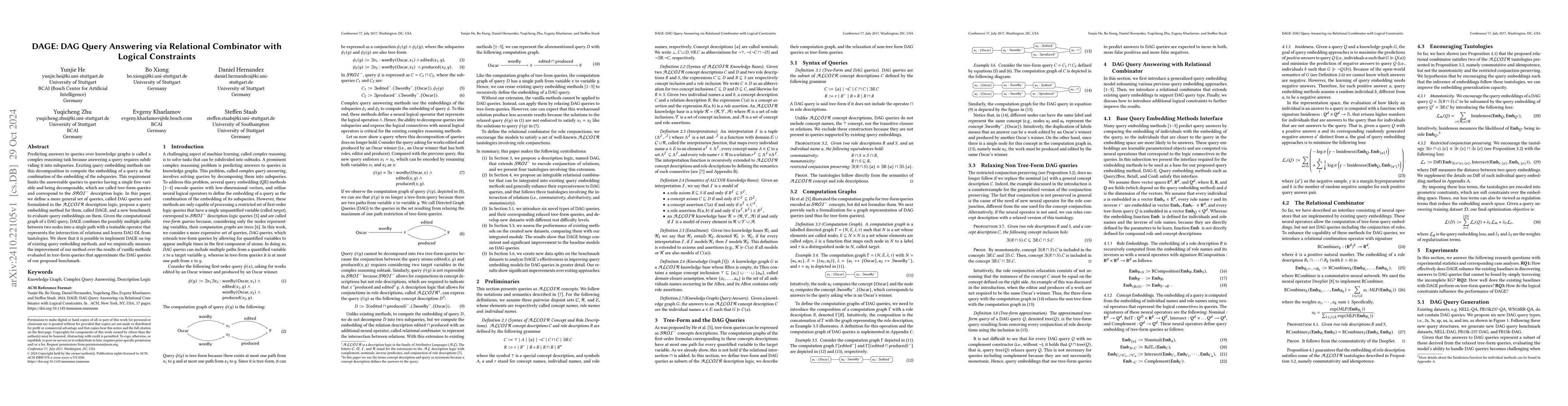 Thumbnail for DAGE: DAG Query Answering via Relational Combinator with Logical
  Constraints