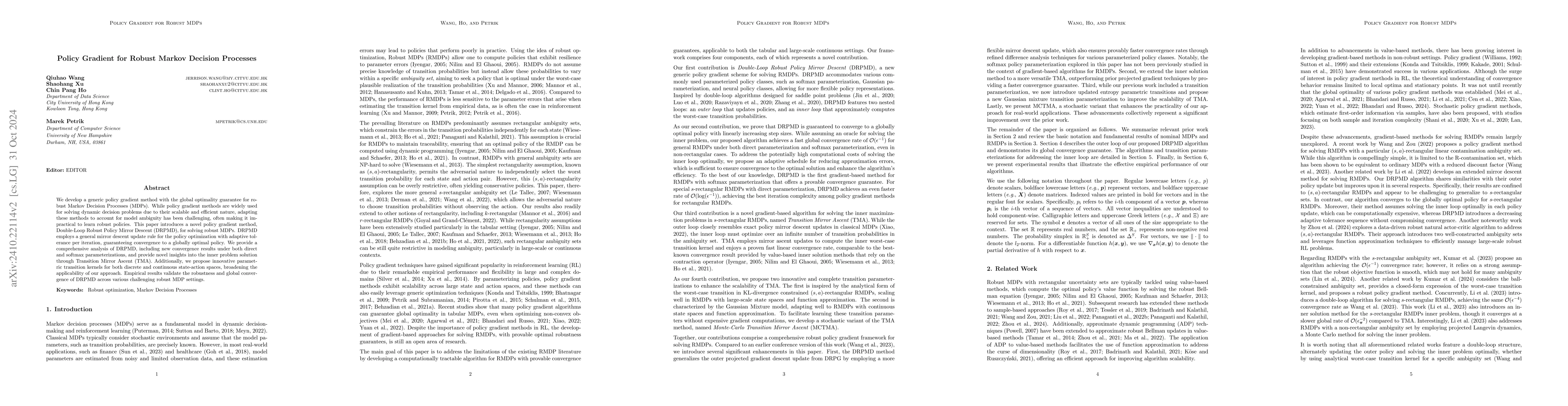 Thumbnail for Policy Gradient for Robust Markov Decision Processes