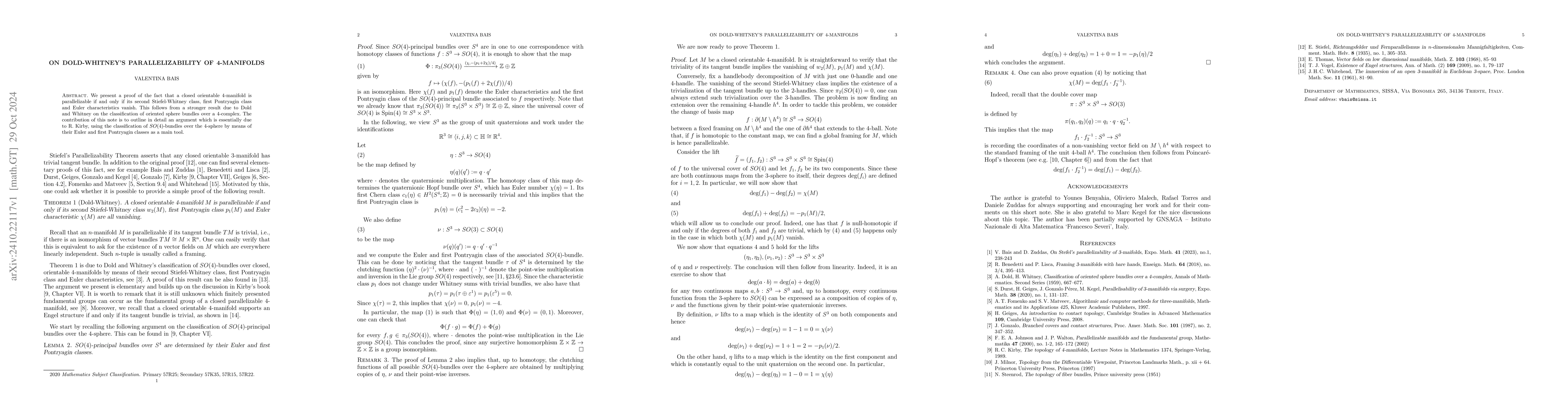 Thumbnail for On Dold-Whitney's parallelizability of 4-manifolds