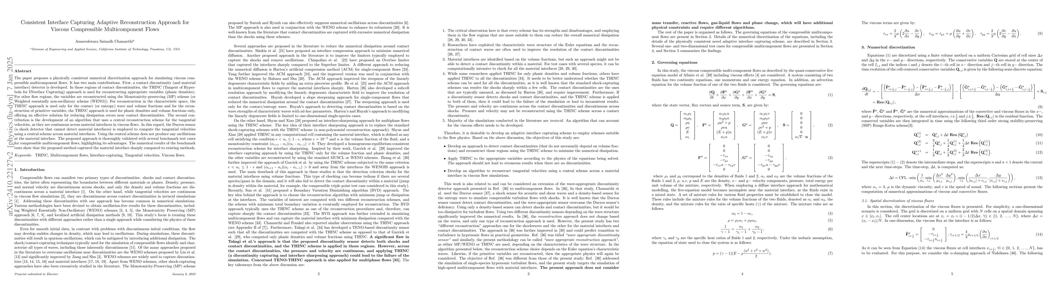 Thumbnail for Consistent Interface Capturing Adaptive Reconstruction Approach for
  Viscous Compressible Multicomponent Flows