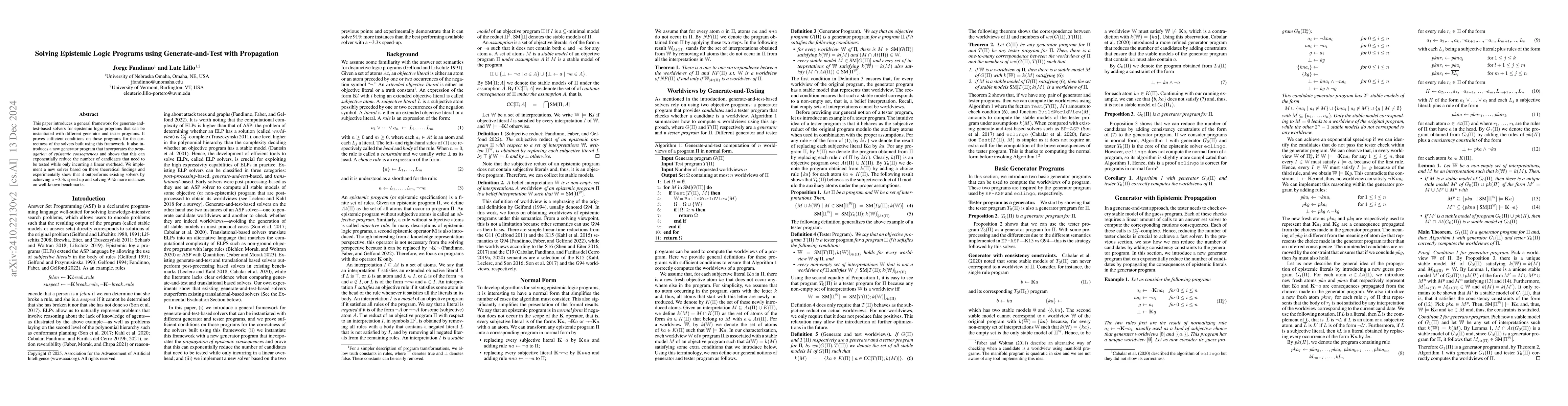 Thumbnail for Solving Epistemic Logic Programs using Generate-and-Test with
  Propagation