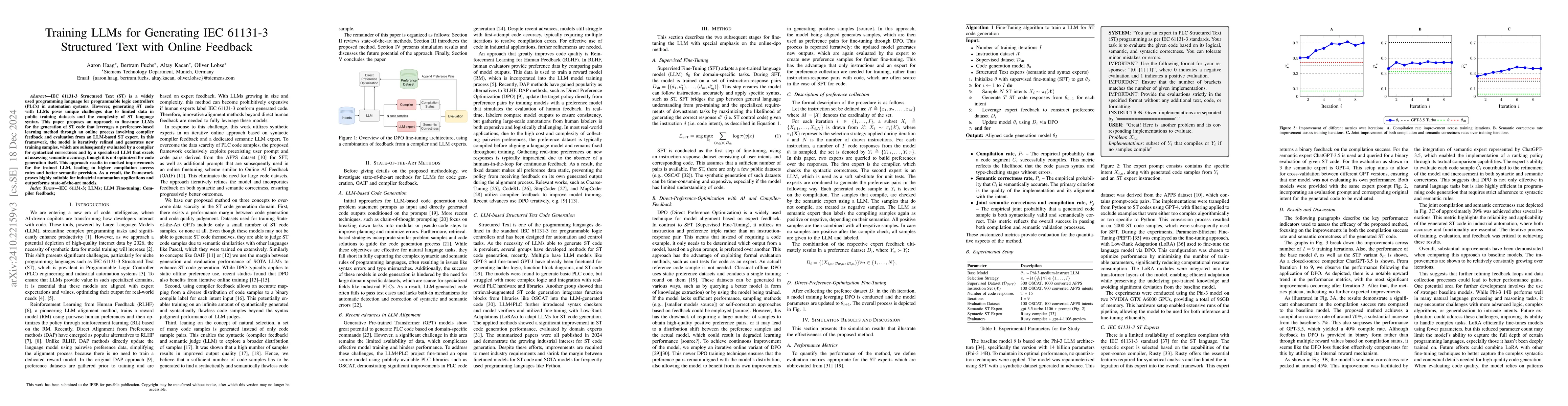 Thumbnail for Training LLMs for Generating IEC 61131-3 Structured Text with Online
  Feedback