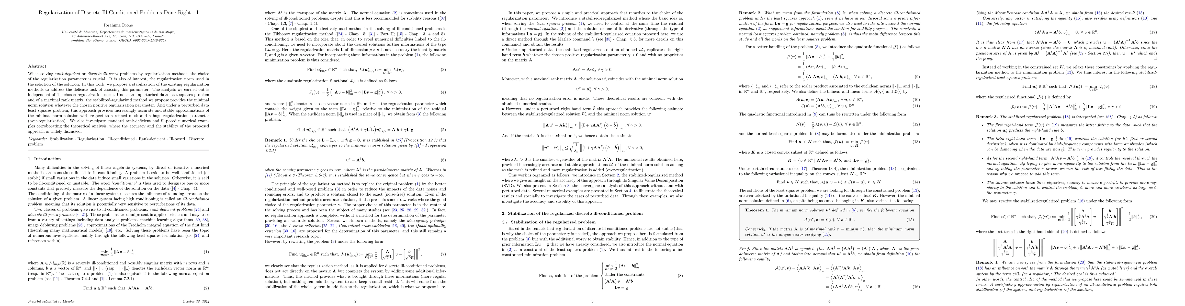 Thumbnail for Regularization of Discrete Ill-Conditioned Problems Done Right -- I
