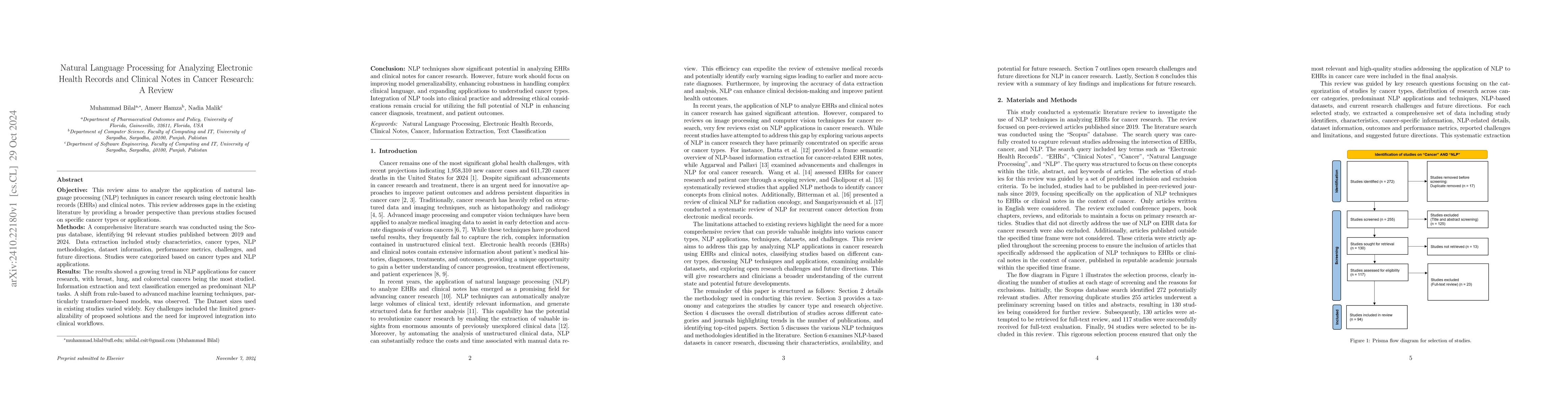Thumbnail for Natural Language Processing for Analyzing Electronic Health Records and
  Clinical Notes in Cancer Research: A Review