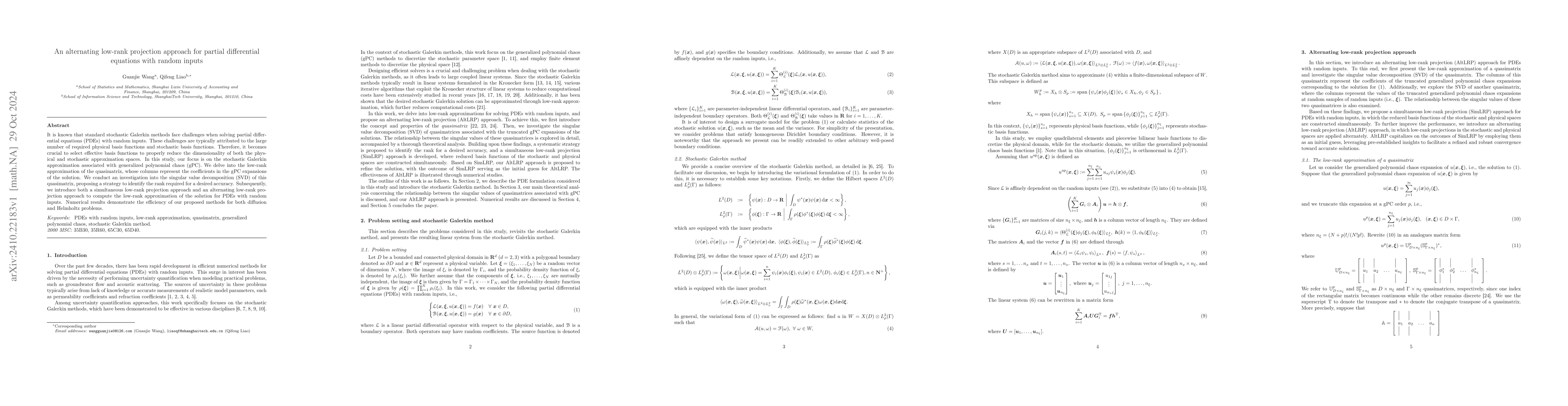 Thumbnail for An alternating low-rank projection approach for partial differential
  equations with random inputs