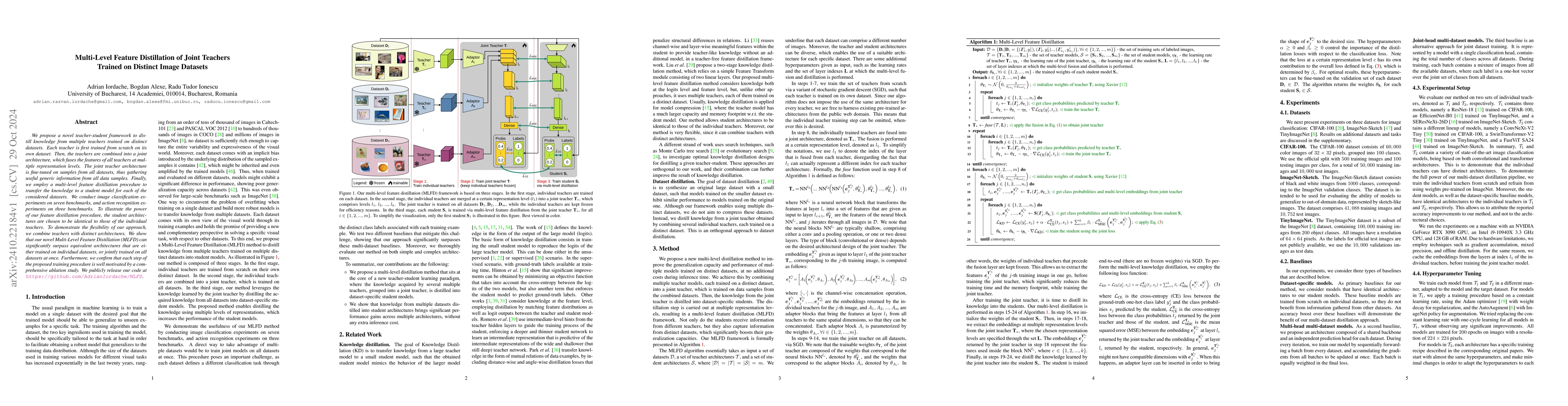 Thumbnail for Multi-Level Feature Distillation of Joint Teachers Trained on Distinct
  Image Datasets