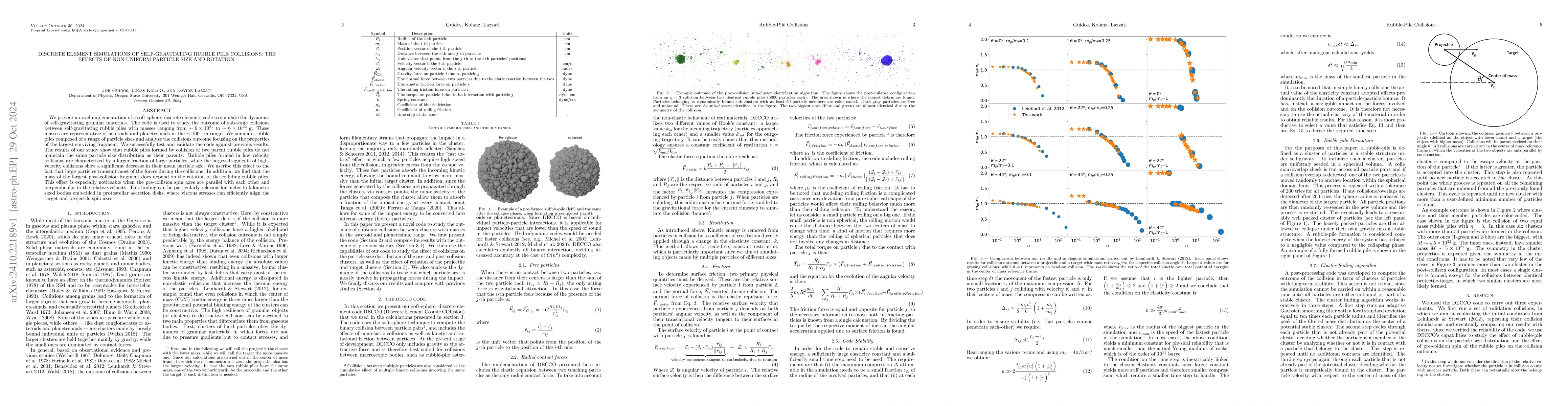 Thumbnail for Discrete element simulations of self-gravitating rubble pile collisions:
  the effects of non-uniform particle size and rotation
