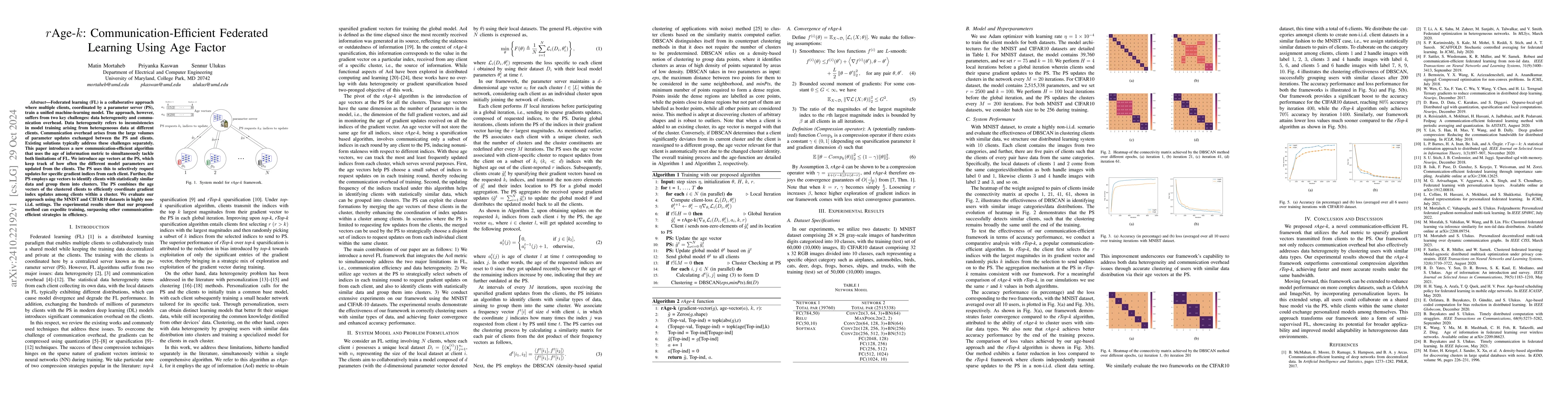 Thumbnail for $r$Age-$k$: Communication-Efficient Federated Learning Using Age Factor