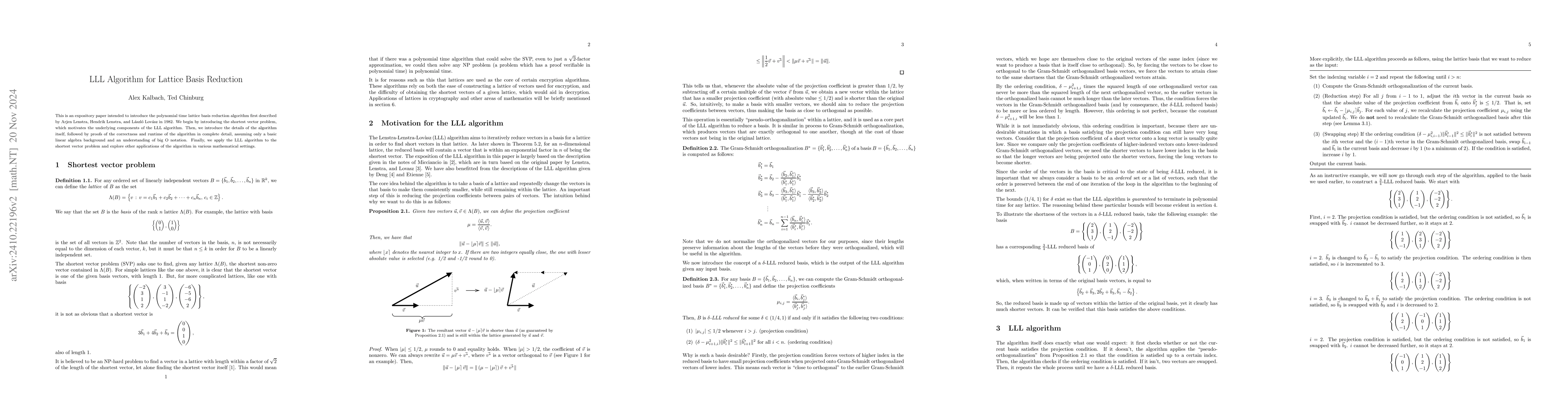 Thumbnail for LLL Algorithm for Lattice Basis Reduction