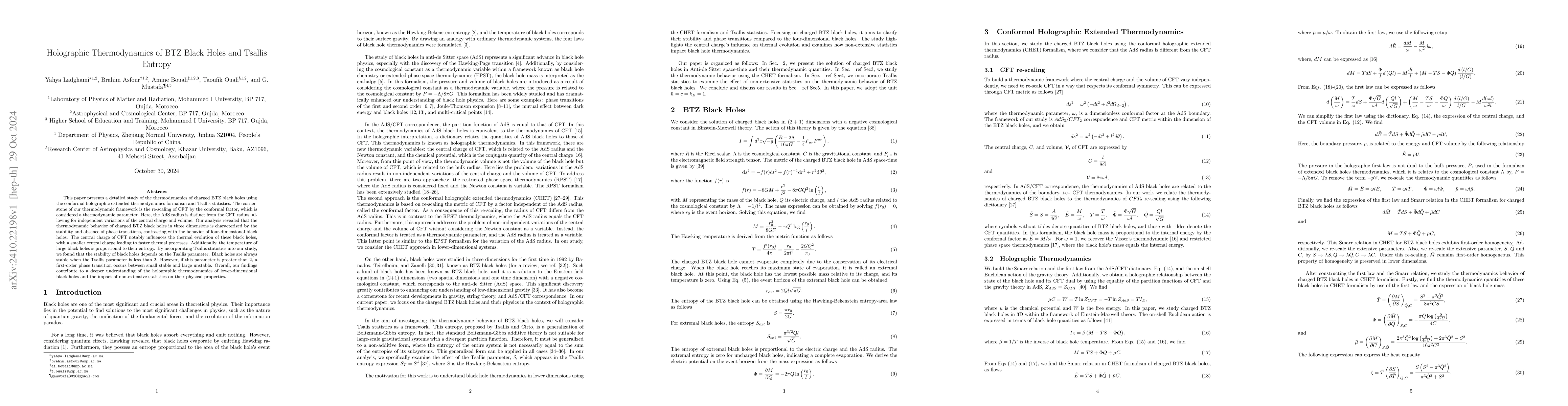 Thumbnail for Holographic Thermodynamics of BTZ Black Holes and Tsallis Entropy