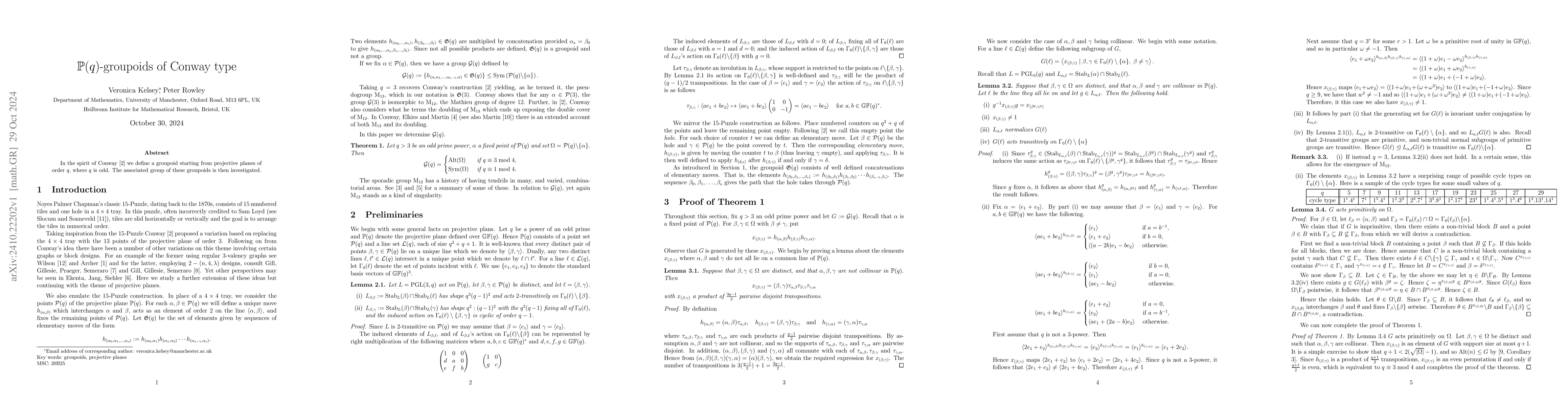 Thumbnail for $\mathbb{P}(q)$-Groupoids of Conway Type