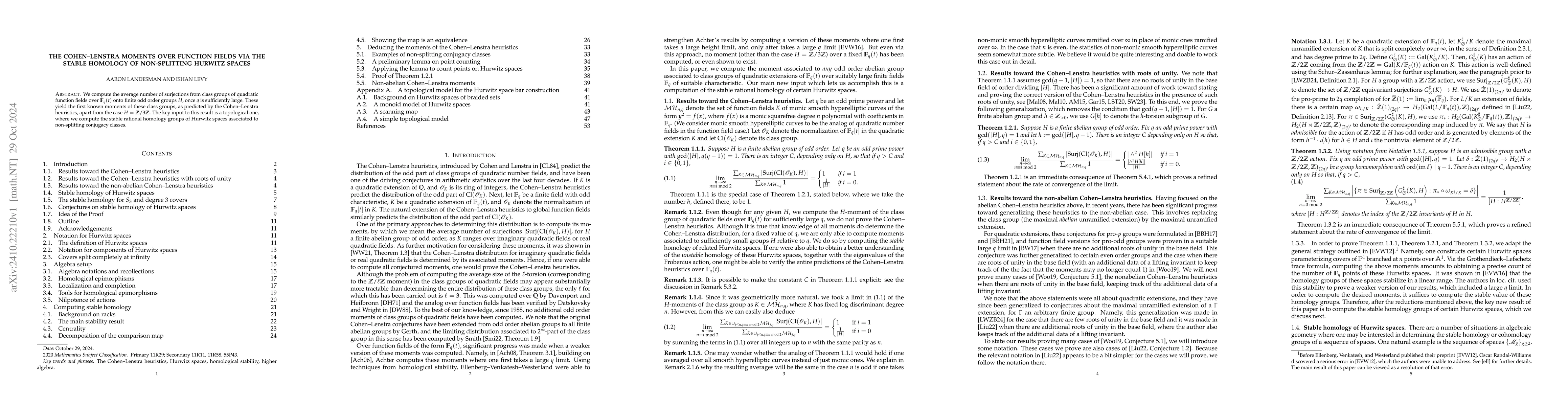 Thumbnail for The Cohen--Lenstra moments over function fields via the stable homology
  of non-splitting Hurwitz spaces