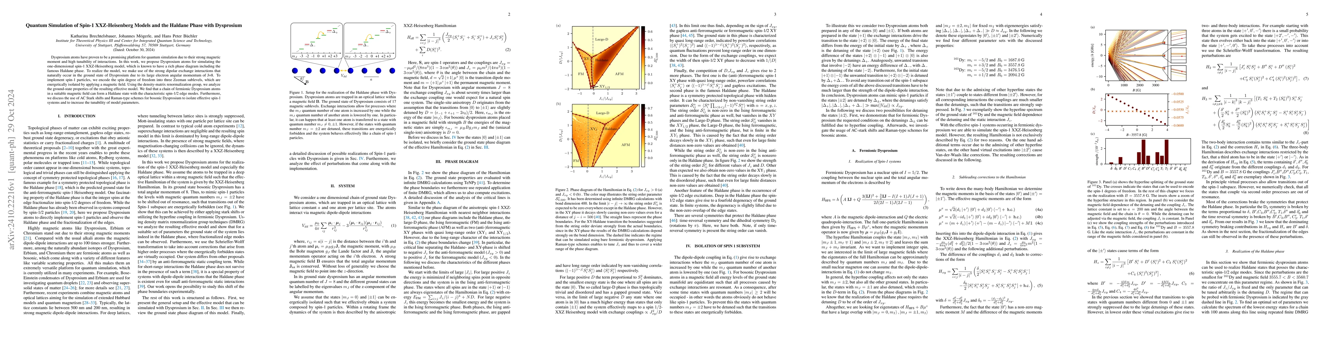 Thumbnail for Quantum Simulation of Spin-1 XXZ-Heisenberg Models and the Haldane Phase
  with Dysprosium